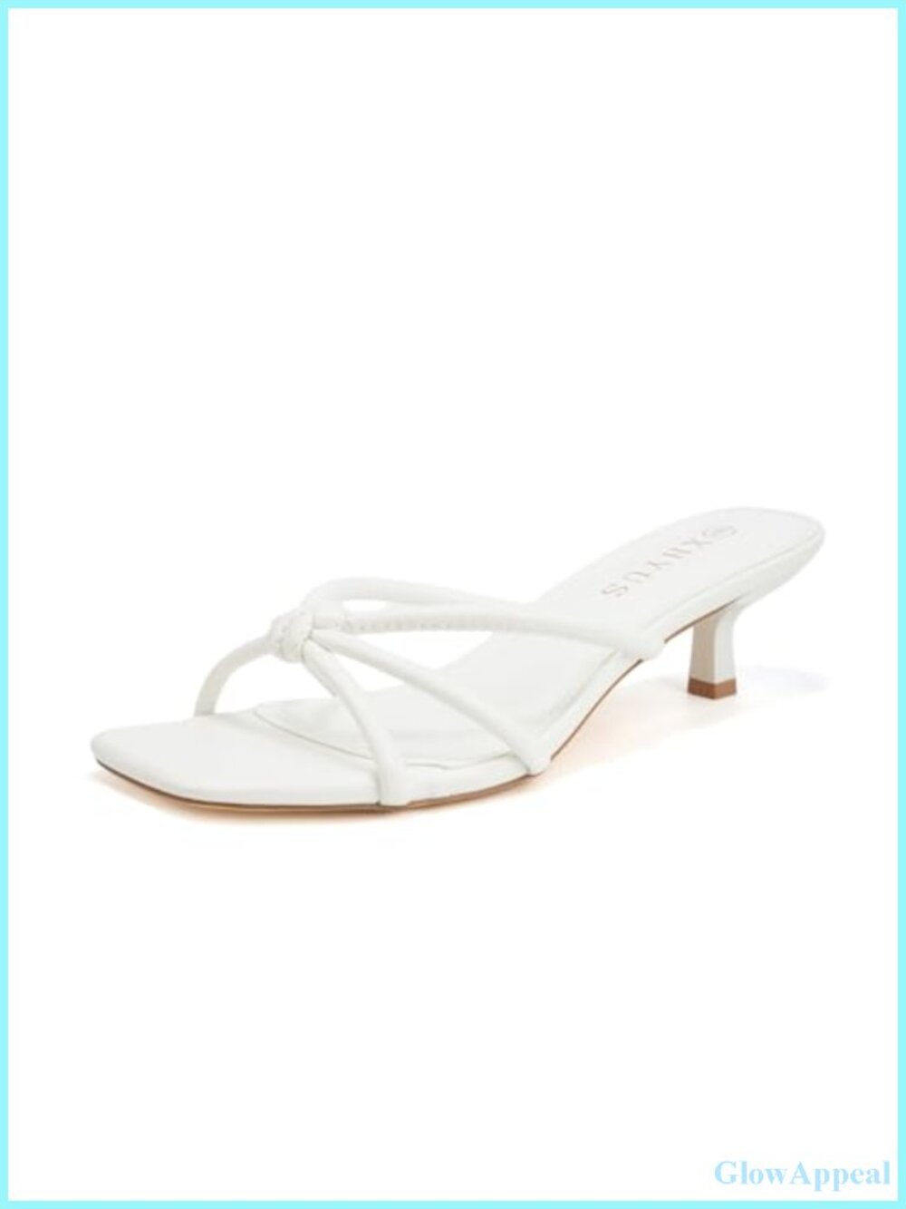 Kitten Heel Mule Sandals Square Toe Slip On Strappy Faux Leather